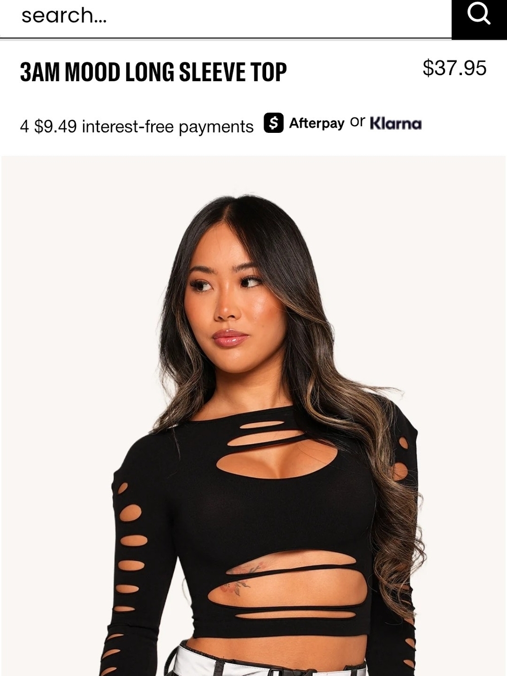 iHeartRaves Black Slashed Long Sleeve Crop Top